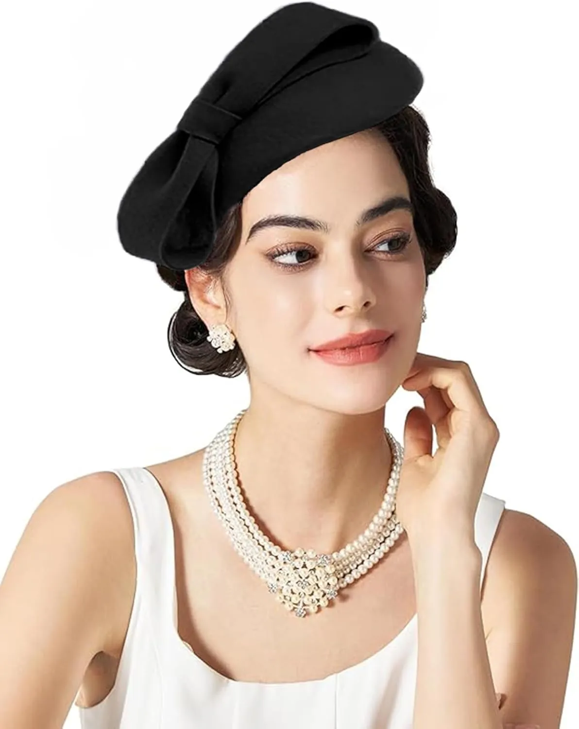 Women's Vintage 100% Wool Felt Cloche Bucket Bowler Hat Winter Vintage Bow Fedoras Church Derby Fascinator Hat