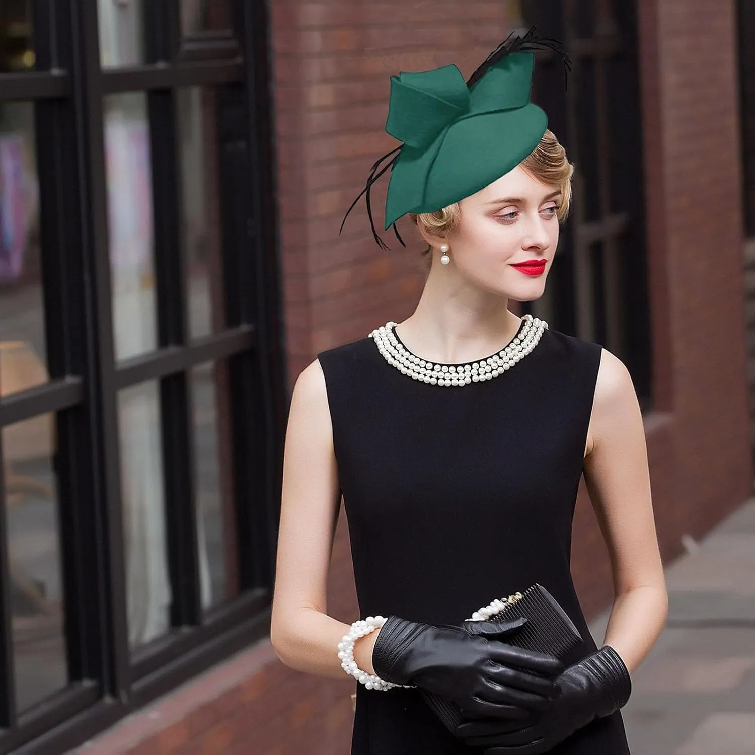 Women's Vintage 100% Wool Felt Cloche Bucket Bowler Hat Winter Vintage Bow Fedoras Church Fascinator