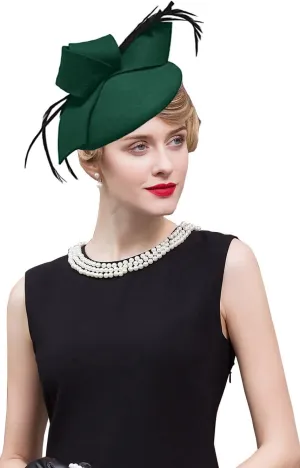 Women's Vintage 100% Wool Felt Cloche Bucket Bowler Hat Winter Vintage Bow Fedoras Church Fascinator