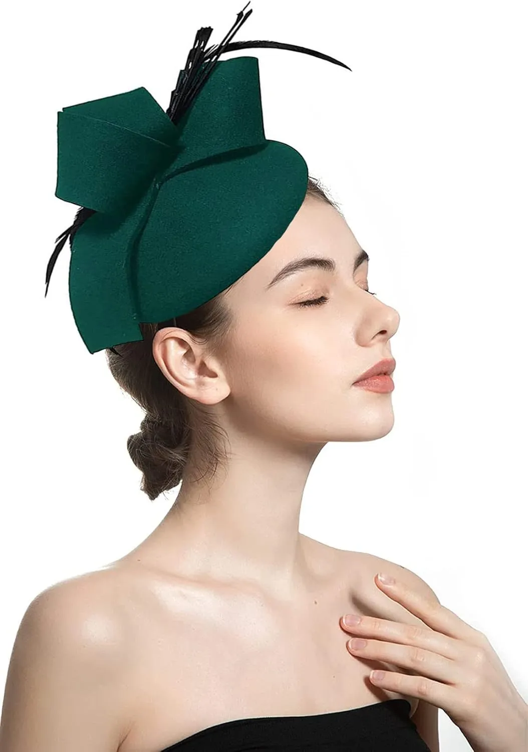 Women's Vintage 100% Wool Felt Cloche Bucket Bowler Hat Winter Vintage Bow Fedoras Church Fascinator