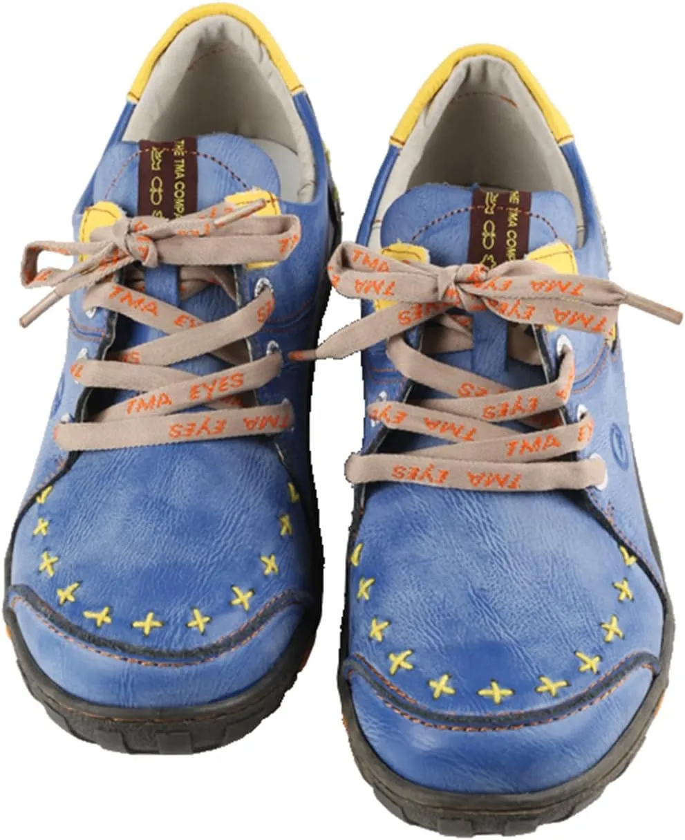 Women's Vintage Washed Leather Lace-up Walking Shoes Comfortable Flat Sneaker