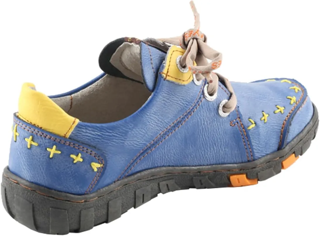 Women's Vintage Washed Leather Lace-up Walking Shoes Comfortable Flat Sneaker