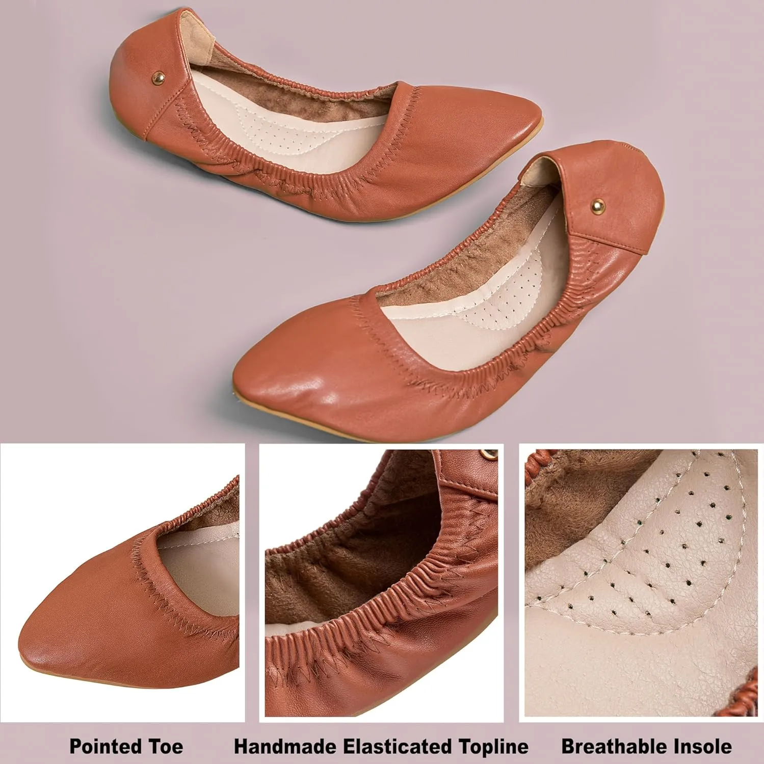 WONDERWAY Womens Foldable Ballet Flats, Comfortable Flat Breathable Ballet Shoes