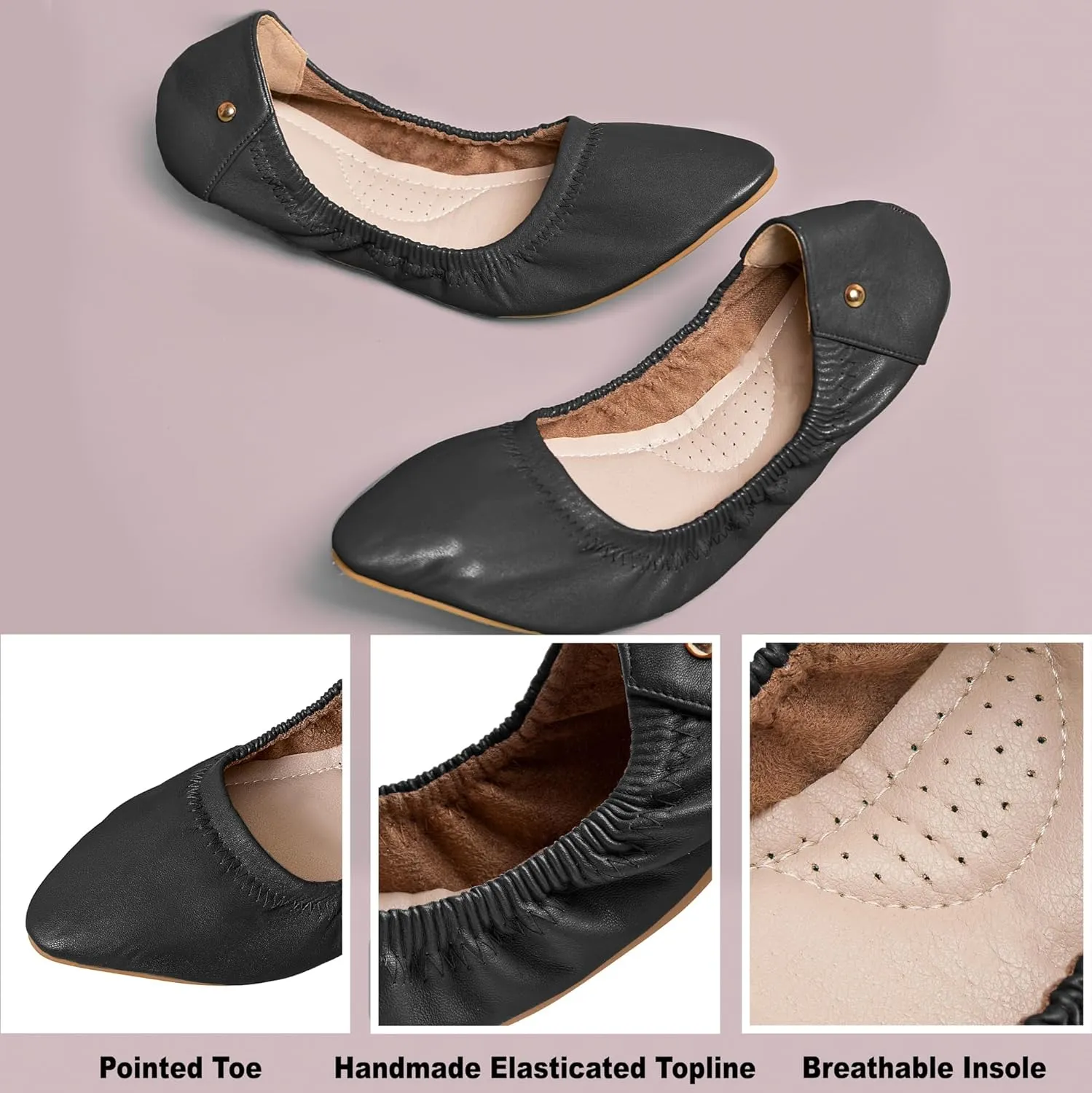 WONDERWAY Womens Foldable Ballet Flats, Comfortable Flat Breathable Ballet Shoes