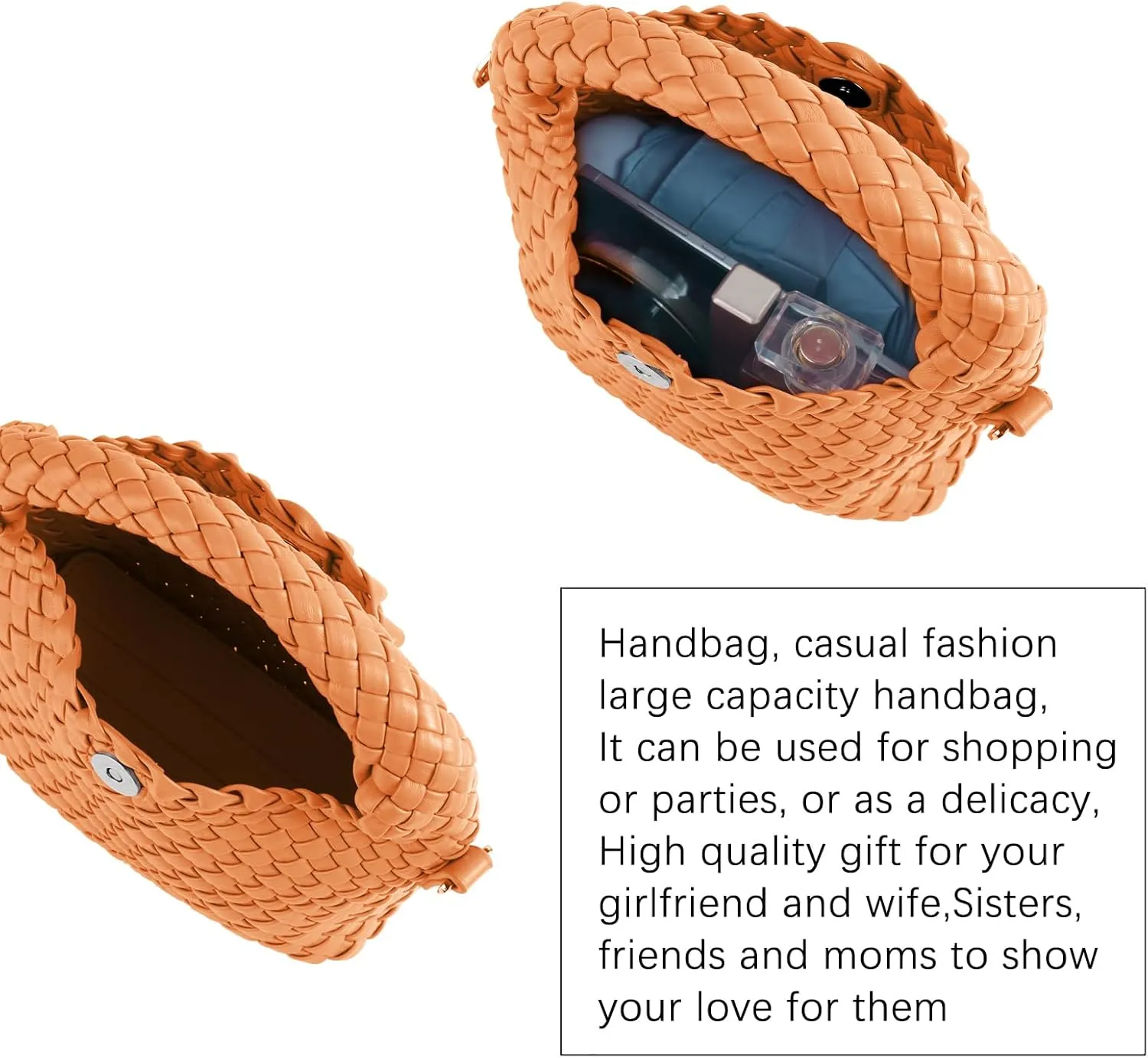 Woven Crossbody Bag Small Tote Cute Purse for Women,Top Handle Handbag Pu Leather Shoulderbag with Detachable Strap