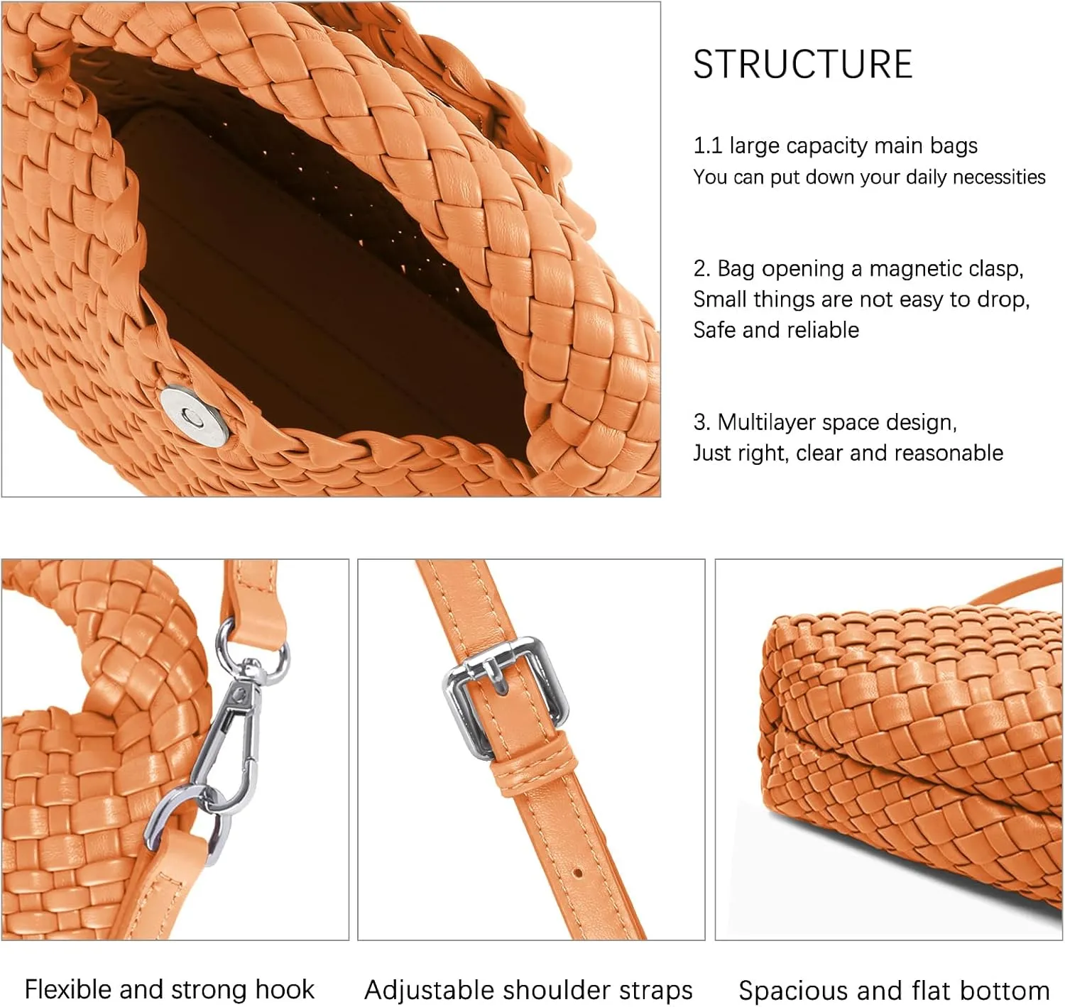 Woven Crossbody Bag Small Tote Cute Purse for Women,Top Handle Handbag Pu Leather Shoulderbag with Detachable Strap