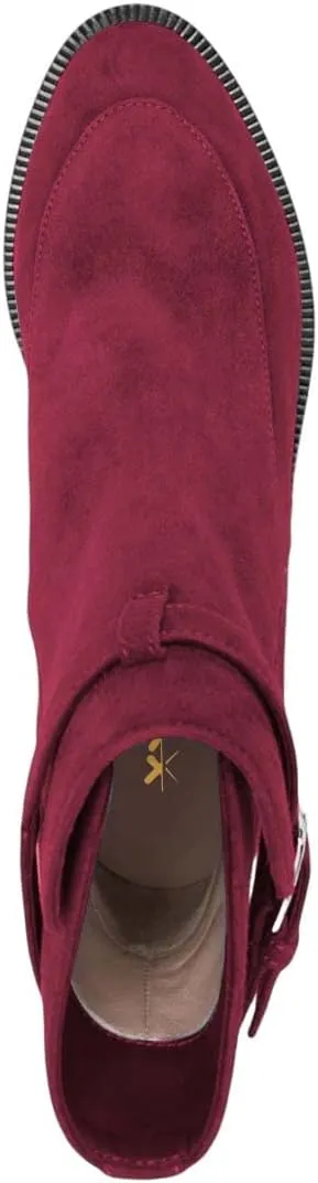 XYD Women Classic Pull On Suede Closed Round Toe Decorative Buckle Ankle Boots Low Heel Flats Winter Short Bootie Comfortable Travel Casual Shoes