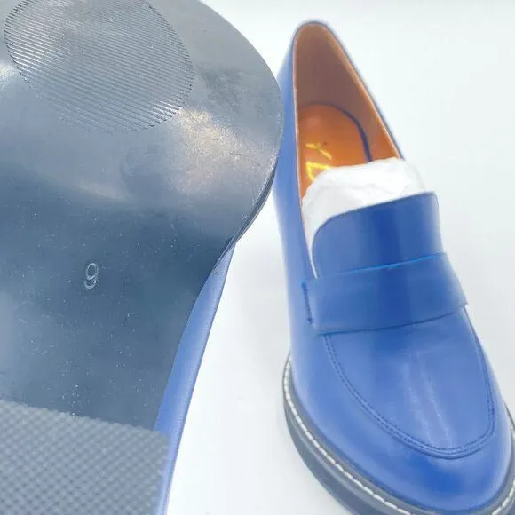 YDN Blue Penny Loafers Round Closed Toe Pumps Platform Chunky High Heel Shoe
