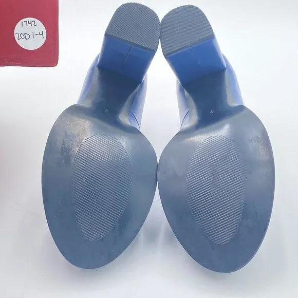YDN Blue Penny Loafers Round Closed Toe Pumps Platform Chunky High Heel Shoe
