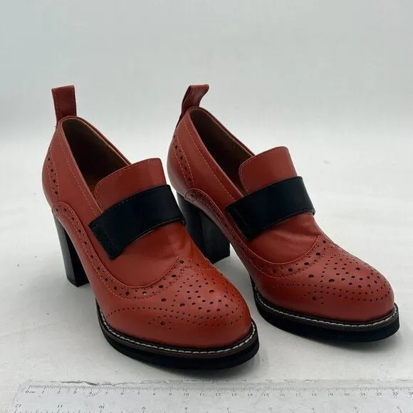 YDN Brown Chunky High Heels Round Toe Oxford Loafer Dress Shoe