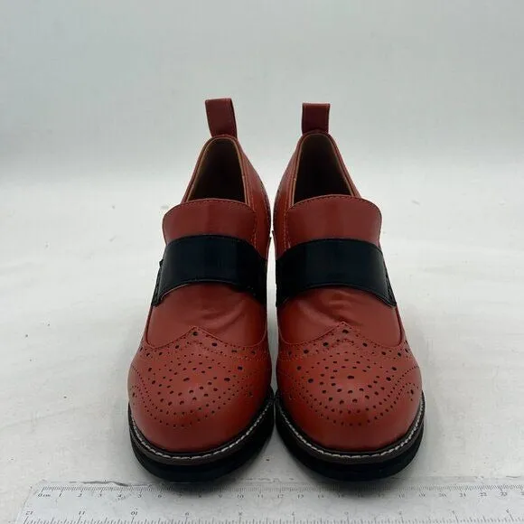 YDN Brown Chunky High Heels Round Toe Oxford Loafer Dress Shoe