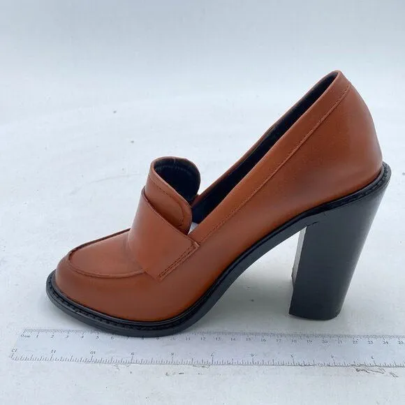 YDN Brown Chunky High Heels Round Toe Oxford Loafer Shoes Slip On Office Shoes
