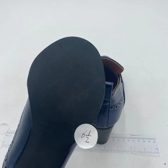 YDN Navy Chunky High Heels Round Toe Oxford Loafer Dress Shoe
