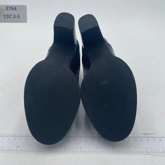 YDN Navy Chunky High Heels Round Toe Oxford Loafer Dress Shoe