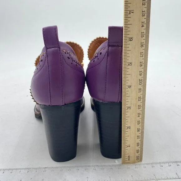 YDN Women Chunky High Heels Round Toe Oxford Chain Loafer Shoes Slip On Leather