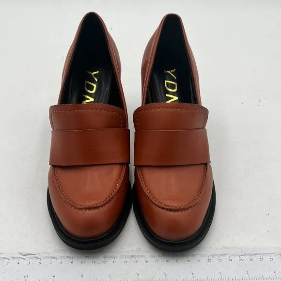 YDN Women Chunky High Heels Round Toe Oxford Loafer Shoes Slip On Office Work