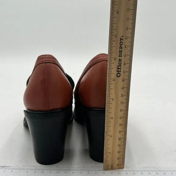 YDN Women Chunky High Heels Round Toe Oxford Loafer Shoes Slip On Office Work