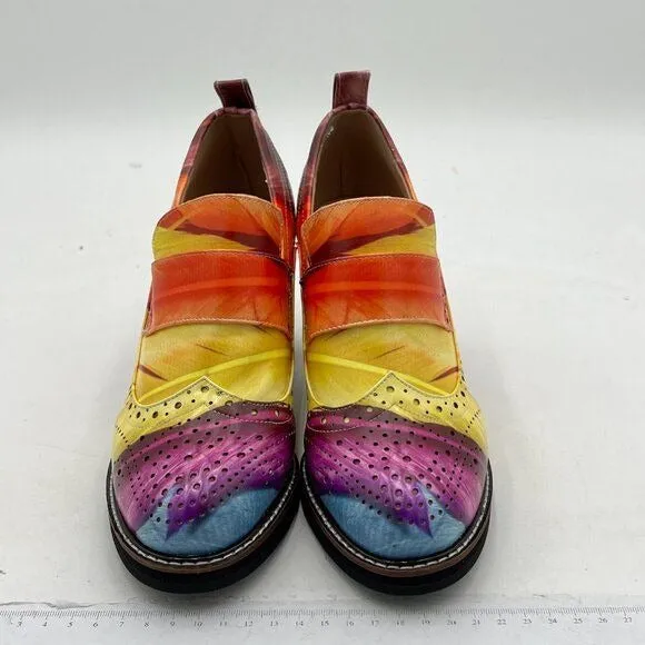YDN Women Chunky High Heels Round Toe Oxford Loafer Size Color Material