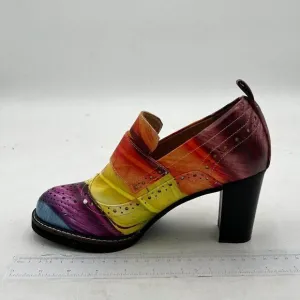 YDN Women Chunky High Heels Round Toe Oxford Loafer Size Color Material