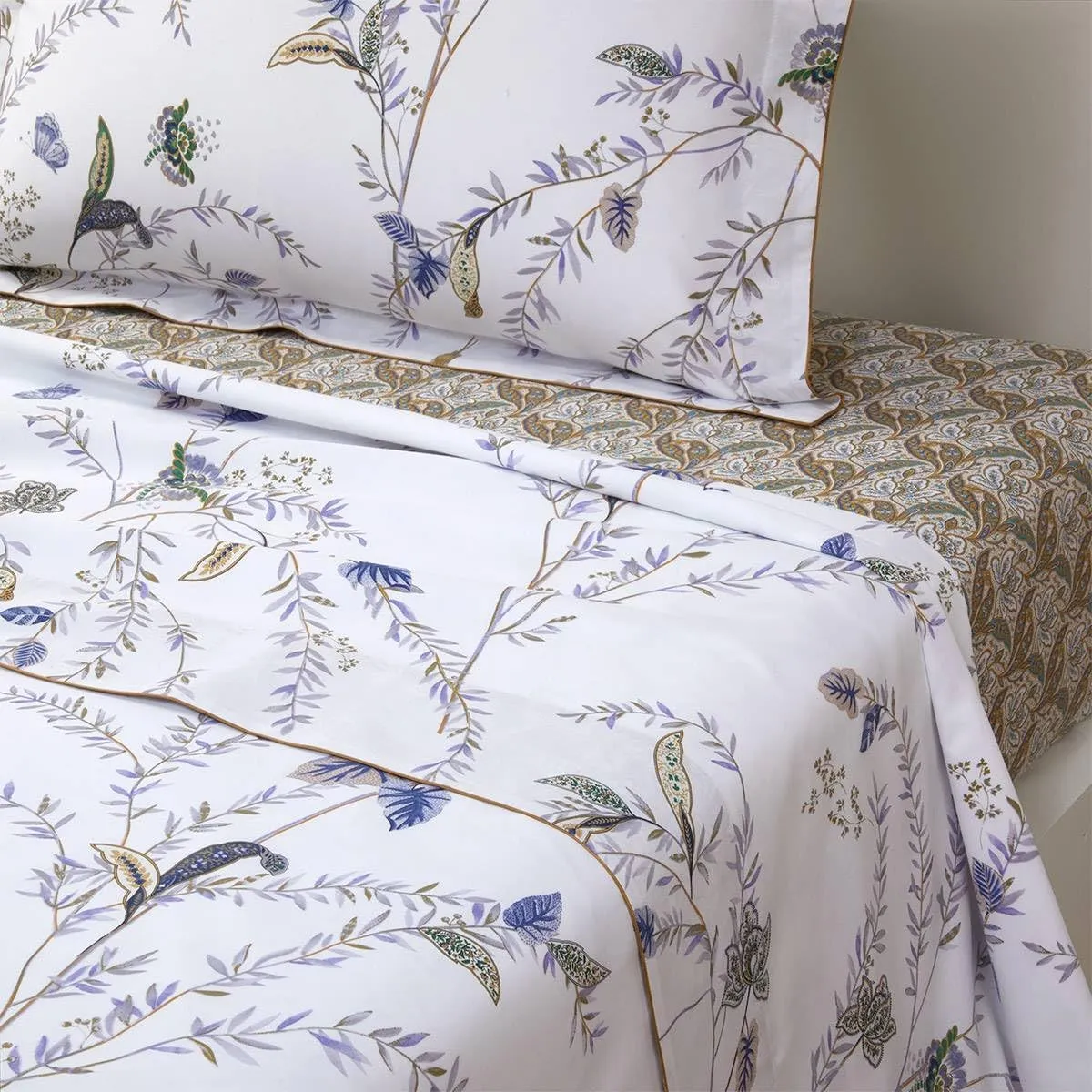 Yves Delorme Grimani Multicolor Full/Queen 94 x 116 in Flat Sheet - Extra Soft and Warm Luxury Sheets, 100% Natural Organic French Bed Linens - Breathable and Durable