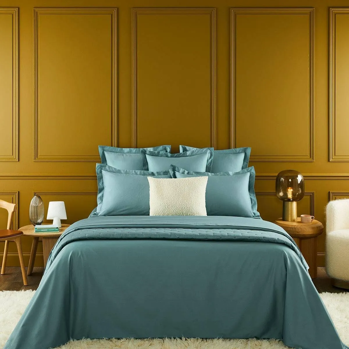 Yves Delorme Triomphe Fjord Queen 63 x 81 in Fitted Sheet - Extra Soft and Warm Luxury Sheets, 100% Natural Organic French Bed Linens - Breathable and Durable