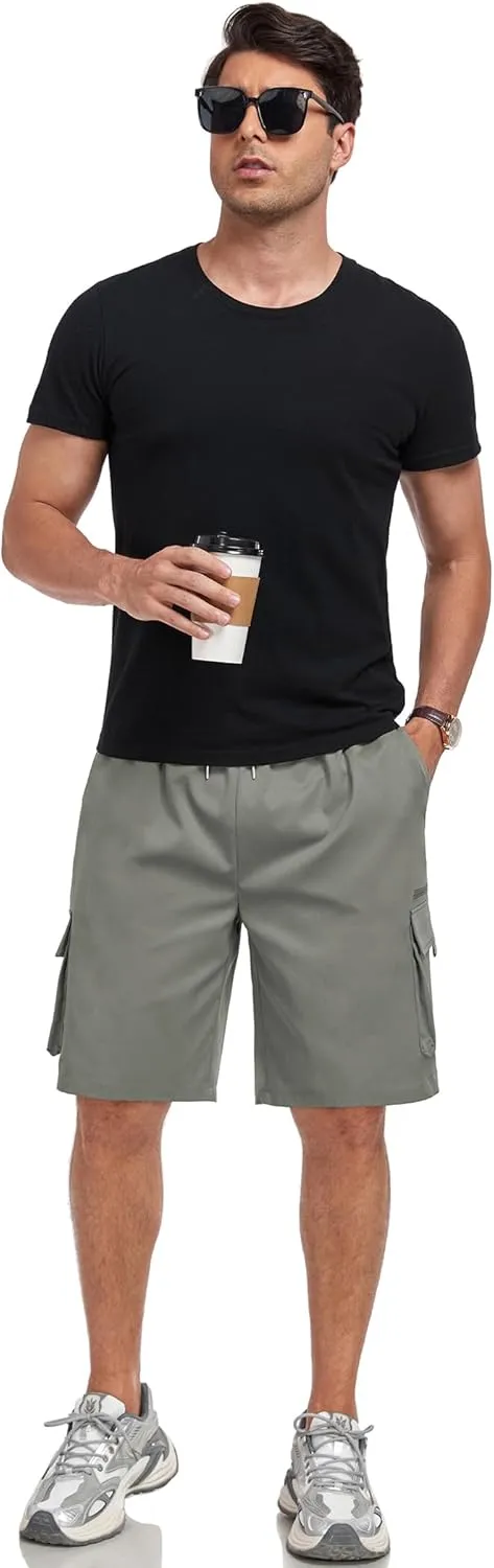 ZAFUL Mens Casual Shorts Flat Pocket Zipper Cargo Shorts Fashion Summer Short Drawstring Outdoor Twill Shorts with 6 Pockets