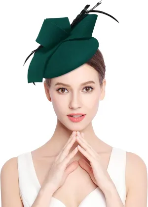 Z&X Vintage 1920s Wool Felt Flower Fascinator Pillbox Hat British Wedding Church Derby Hats for Women Winter Fedoras