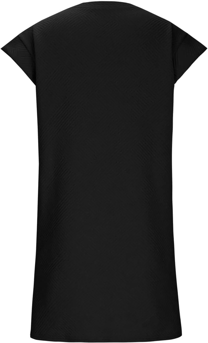 ZDRZK Dresses for Women Casual Cap Sleeve Solid Color Work Sundresses with Pockets Summer Loose Fit Crewneck Mini Dress