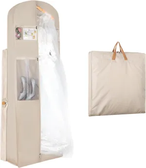 Zilink 72" Wedding Dress Garment Bag Dress Bags for Gowns Bridal Garment Bag for Long Dresses with 12”Gusseted and Accessory Pockets for Wedding Dress, Puffy Gowns [Upgraded Version], Beige