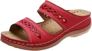ZWRXW Summer Sandals for Women 2025 Arch Support Orthopedic Sandals Embroidered Vintage Slip On Breathable Walking Slippers Comfortable Wedge Sandal